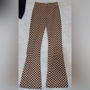 Urban Outfitters Checkered Brown and Cream Bell Bottoms